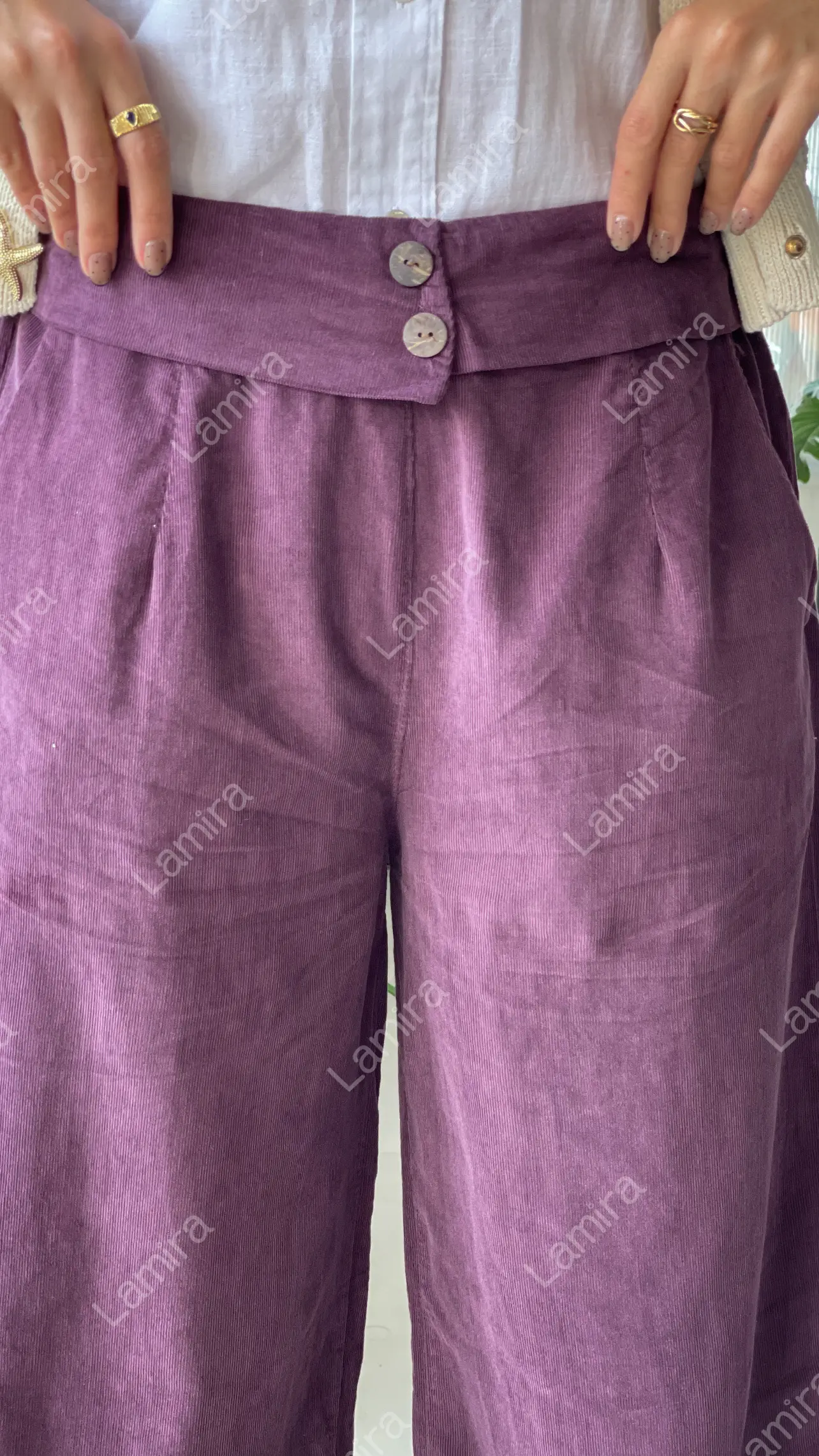 شلوار مخمل کبریتی پاییزه ایتالیایی مدل دو دکمه چوبی